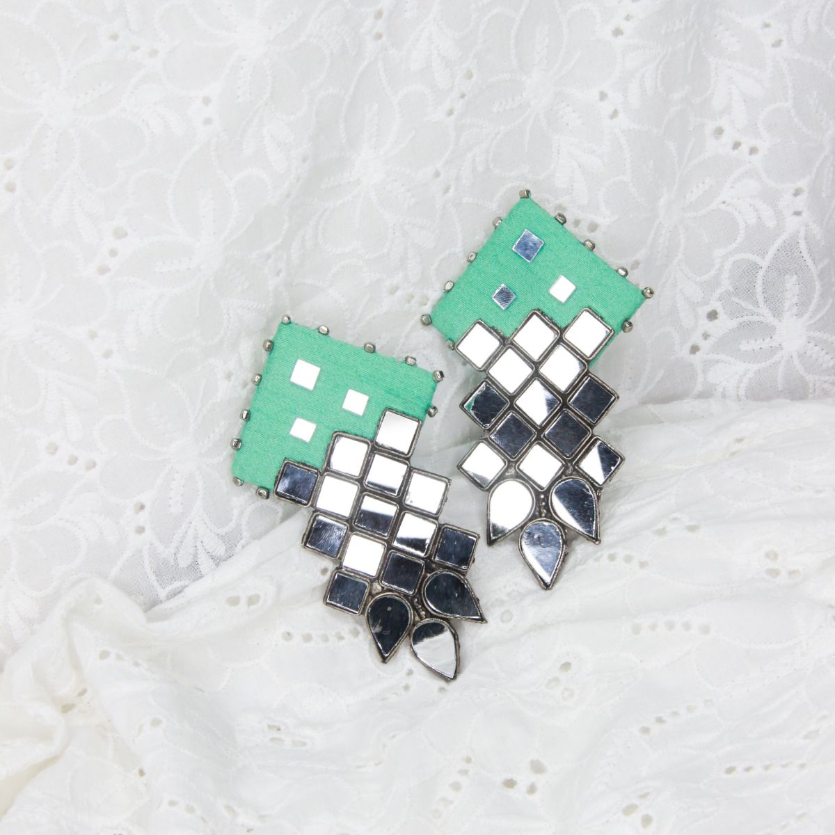 Pastel Green Mirror Studs